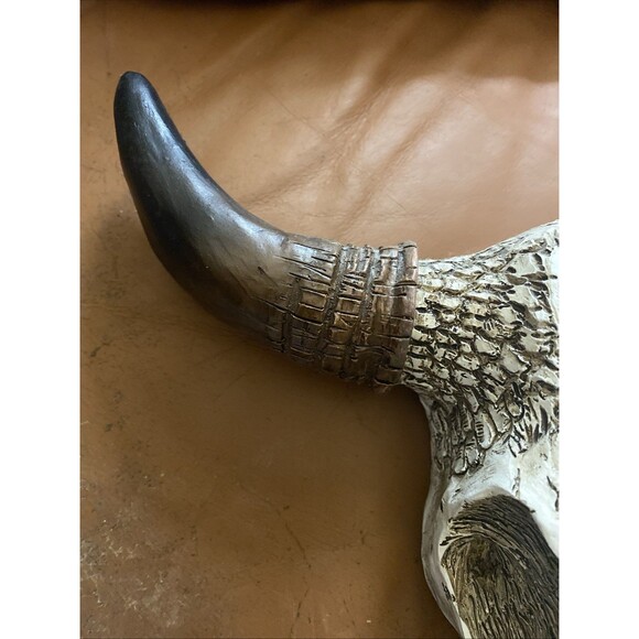 Rustic Tribal Bull Head Wall Art - Tooled White Bull Skull Wall Art - Picture 7 of 9